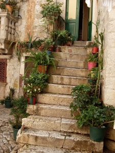 Blumen an der Treppe in Trogir
